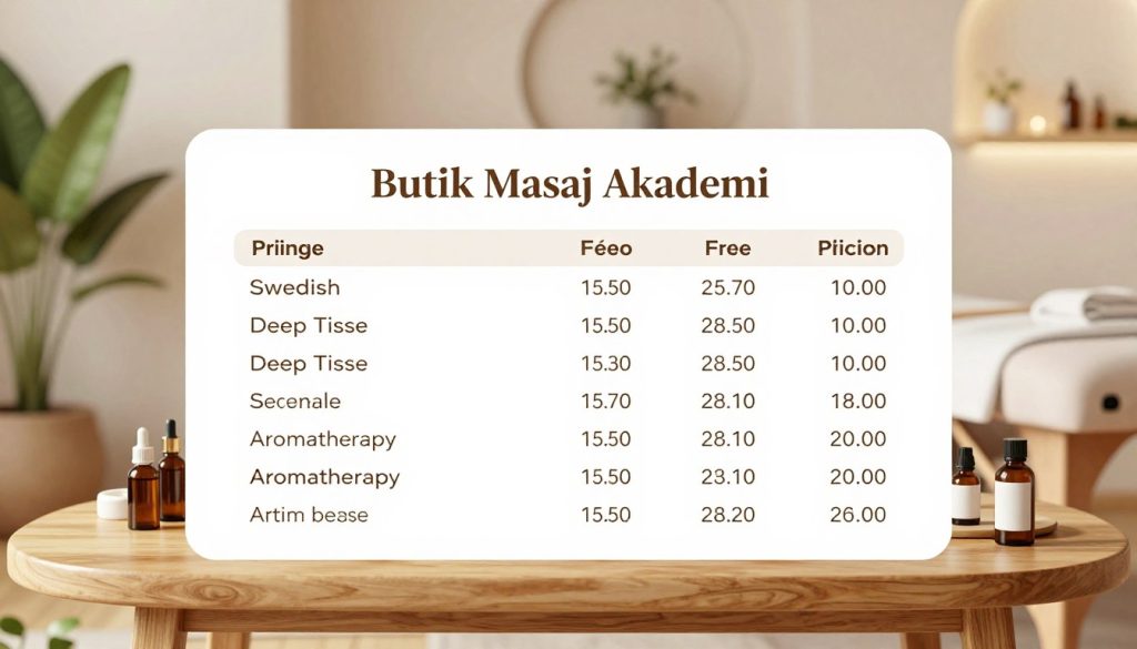 masaj seans fiyatları ve ücret tablosu